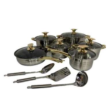 CHINA MALL ONLINE STORE 15 Pieces Cookware Set High Quality 15 Pieces Silver & Gold Kitchen Pot Set