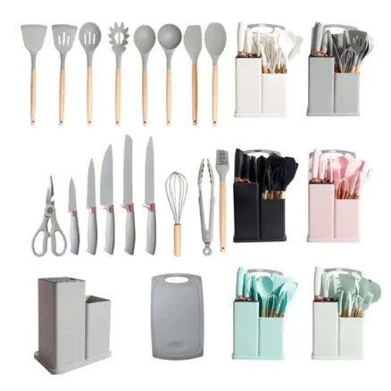 China Mall Online Shop Johannesburg 19pcs Whisker Set 1 19-Piece Silicone Kitchen Cooking Utensils, Whisker Set with Wooden Handle - Image 3