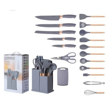 China Mall Online Shop Johannesburg 19pcs Whisker Set 2 19-Piece Silicone Kitchen Cooking Utensils, Whisker Set with Wooden Handle - Image 4