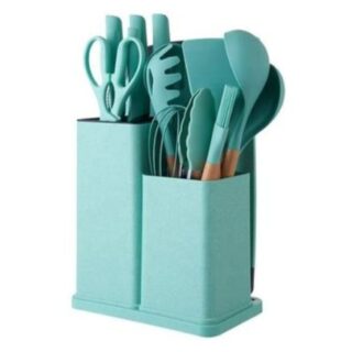 19-Pieces Silicone Kitchen Cooking Utensils, Whisker Set with Wooden Handle
