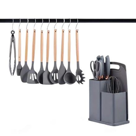 China Mall Online Shop Johannesburg 19pcs Whisker Set 19-Piece Silicone Kitchen Cooking Utensils, Whisker Set with Wooden Handle - Image 2