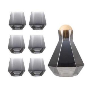 CHINA MALL ONLINE STORE - 409 Black 7Pieces Whiskey Decanter 1300ml and 6 Diamond Glasses 310ml Set