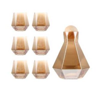 CHINA MALL ONLINE STORE - 409 Brown 7Pieces Whiskey Decanter 1300ml and 6 Diamond Glasses 310ml Set