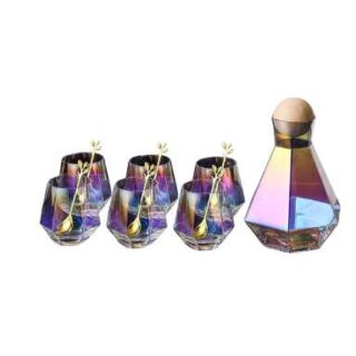 CHINA MALL ONLINE STORE - 409 Colourful 7Pieces Whiskey Decanter 1300ml and 6 Diamond Glasses 310ml Set