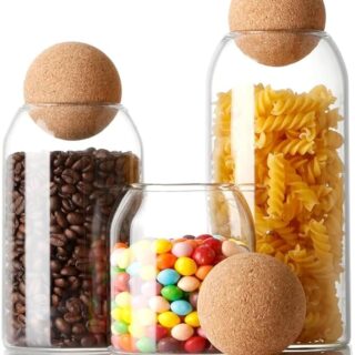 Set of 3 Glass Storage Jars Container with Cork Ball Lids