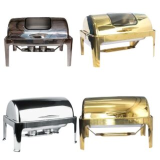 Rectangle Gold Chafing Roll Top Catering Dish with WindowÂ
