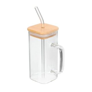 Heat Resistant Glass Cups with Bamboo Lid and Straw