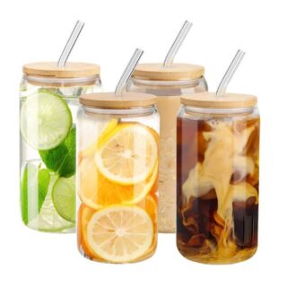 Semmis Fashion Store Johannesburg 4 Glass Cups with Bamboo Lid and Straw