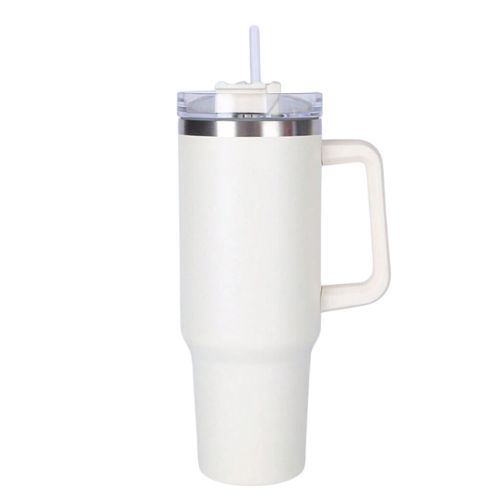 Travel Mug Stainless Steel White Vacuum Flask with Straw HotCold White Travel Mug Stainless Steel White Vacuum Flask with Straw HotCold - White