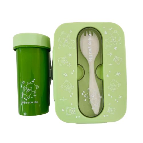 Hey Life Lunchbox and Bottle Set with Spoon China Mall Johannesburg APP South Africa 8 Green 100ml 3-Compartment Lunch Box Spoon & 350ml Bottle Set - Image 4