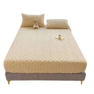 3 Pieces Soft Fitted Mattress Cover Sheet + Pillows Case