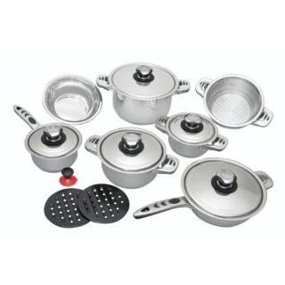 Dolphin 16-Piece Stainless Steel Cookware Pots Set with Thermometer Lids