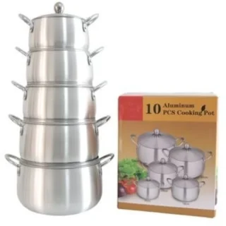10 Pieces Premium Aluminium Round Base Kitchen Cookware Cooking Pot Set