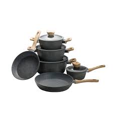 Black 10 Pieces Granite Non-Stick Kitchen Cookware Pots Set with Glass Lid