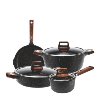 7 Pcs Black Granite Non-Stick Kitchen Cookware Pots Set with Glass Lid