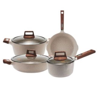 7 Pcs White Granite Non-Stick Kitchen Cookware Pots Set with Glass Lid