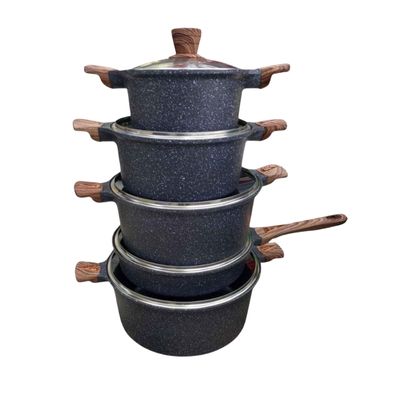 china mall online shopping app German 7 Pcs White Wood Granite Non Stick Kitchen Cookware Pots Set with Glass Lid 10 10 Pieces Grey Combo Set Nonstick Marble Die Casting Cookware Pots Set - Image 3