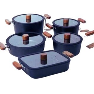 Aluminium 10-Piece Non-Stick Stock Pot Set with wooden handles