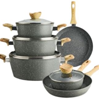 Grey 10 Pieces Granite Stone Non-Stick Kitchen Cookware Pots Set