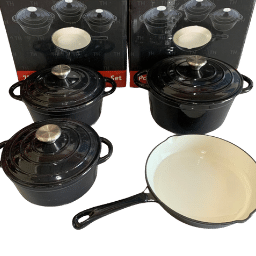7pcs Cast Iron Pots Cookware Black Sets