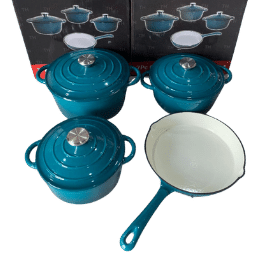 7 pcs Cast Iron Pots Cookware Blue Set Nonstick