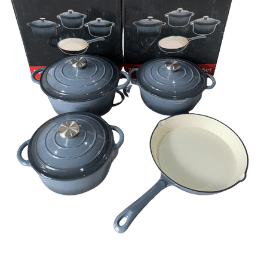 7 pcs Cast Iron Pots Cookware Grey/Gray Set Nonstick
