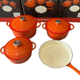 7pcs Cast Iron Pots Cookware Orange Sets