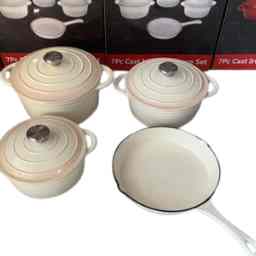 7pcs China Mall 7 pieces Cast Iron Pots Cookware White Set