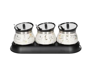White & Gold Marble Glass & Stainless Steel Canister Storage Bottle Set 7pcs 14.4cm