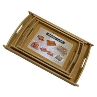 3 Pieces Bamboo Rectangle Wooden Serving Tray Set