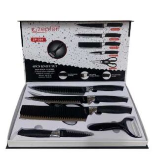 6 Pieces Zepter Silver Black Kitchen Knives Set