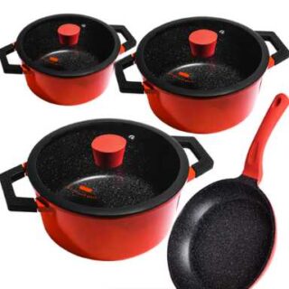 7 Pieces Red & Black Kitchen Pot Set