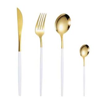 8-24Pieces White & Gold Luxurious Cutlery - Tablespoon, Teaspoon, Fork & Knife