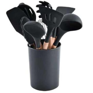 12Pieces Silicone Kitchen Cooking Utensils, Whisker Sets with Wooden Spoon Handler