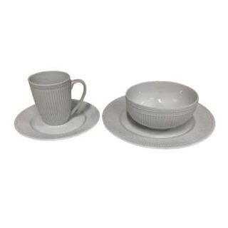 16pieces White Striped Plate Set