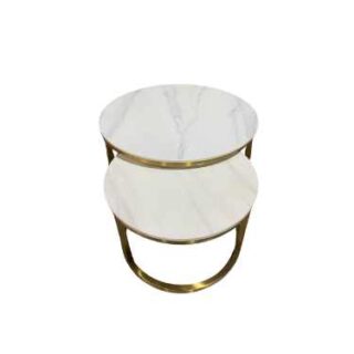 Matt White Marble Top Silver and Black Glass Side Table