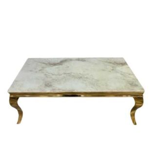 Marble Top Rectangle Coffee Table With Gold Legs