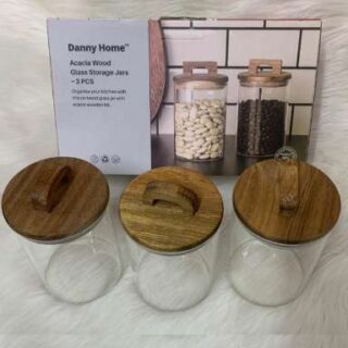 CHINA MALL ONLINE STORE - 390 Danny Home Acacia Wood Glass Storage Jars