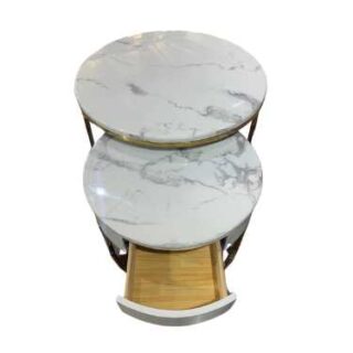 Shiny White Marble Top Coffee Side Table with one Drawer