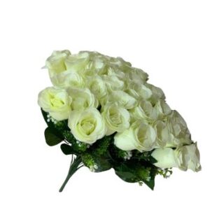 Artificial White Roses Flowers with Greenery