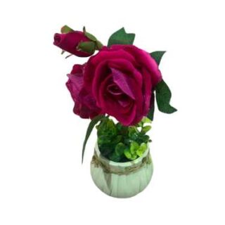Artificial-Dark-Pink-Rose-and-Plant-Home-Decor