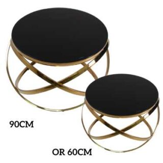 60to90cm-Round Coffee Table with Gold Frame and Black Glass