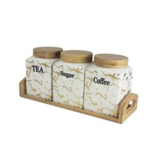 China Mall Online Shop - 475 Set of 3 Canisters Sugar Tea Coffee with Bamboo Base