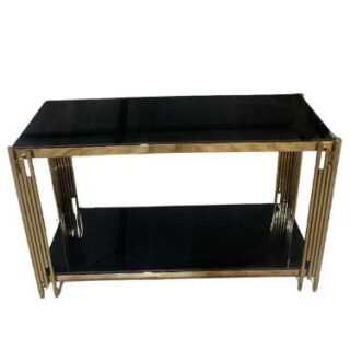 Bali Walk in/Entryway Table  with Black Glass Top and Modern Gold Frame