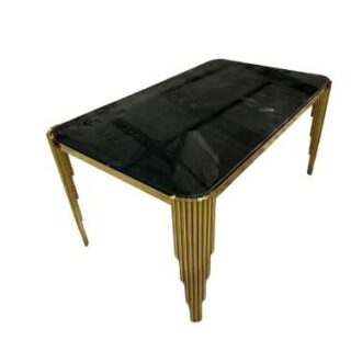 China Mall Online Shop - 4750 Tempered Black Glass Modern Dining Table with Gold Frame