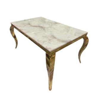 6 Seater Dining Table with Modern Marble Top and Gold Frame