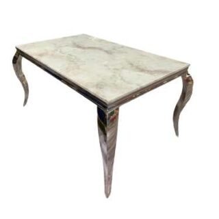 6 Seater Dining Table with Modern Marble Top and Silver Frame