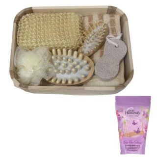 China Mall Online Shop - 305 Oh so Heavenly 8 Pieces Wooden Tray BATH Accessory Set - Mothers Day Bathtub Gift Set - Bath Salts Bye-Bye Stress 450g