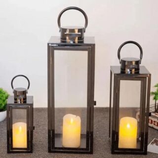3pieces Black Morden Design Candle Lantern - Holder
