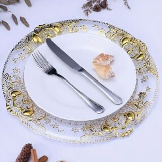 33cm Gold Floral and Transparent Underplate/Placemat